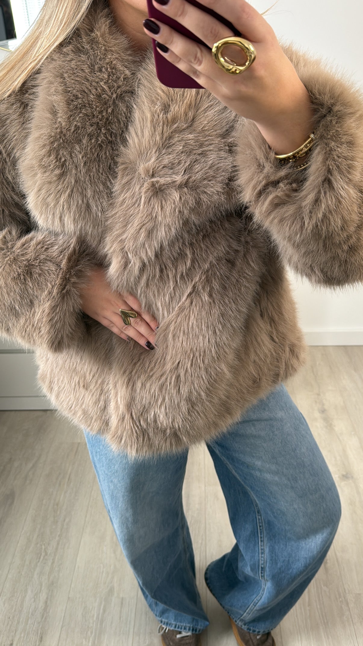 Faux Fur Jacket Beige – Kymoona