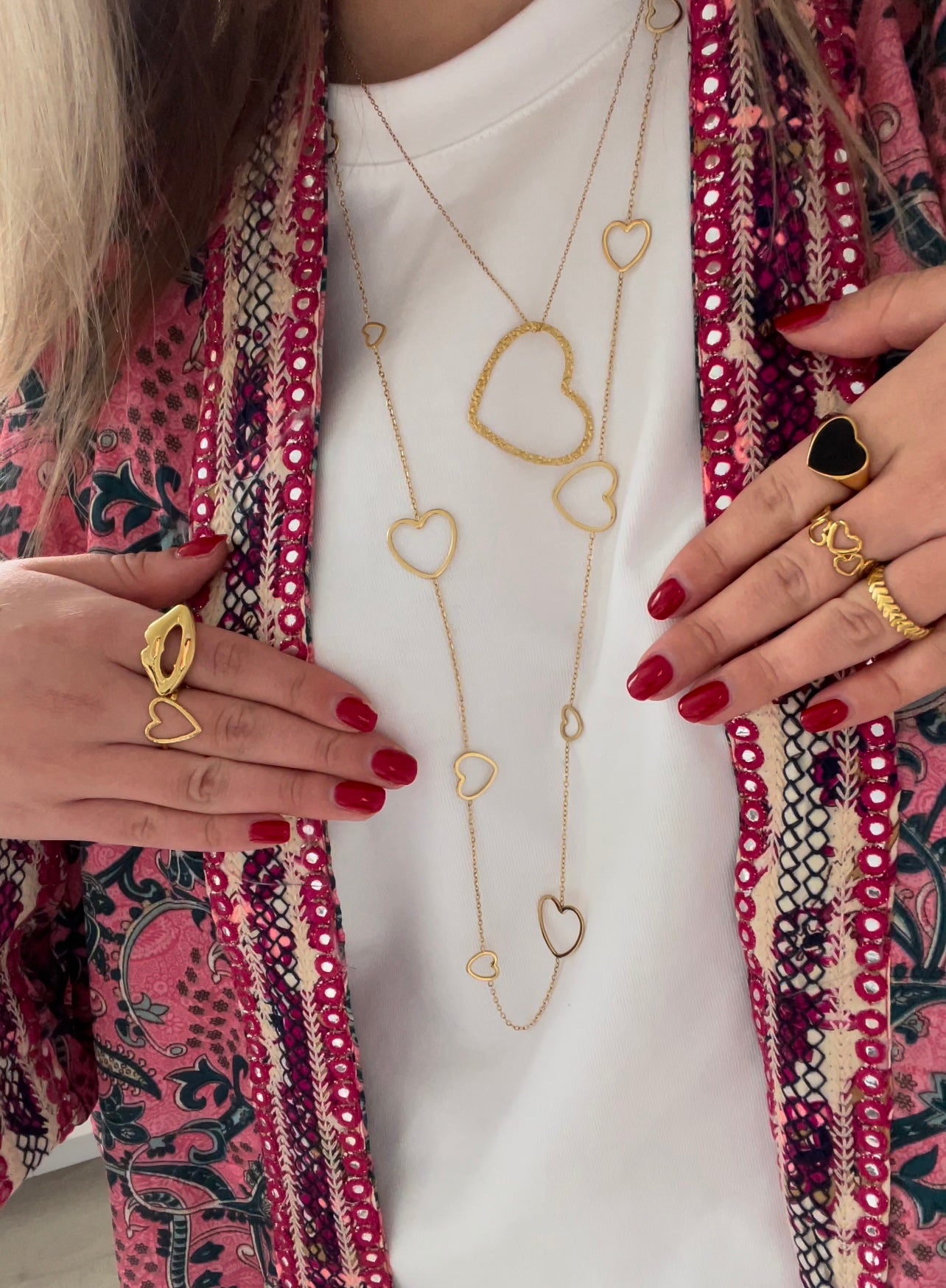 LONG MULTIPLE HEART ketting