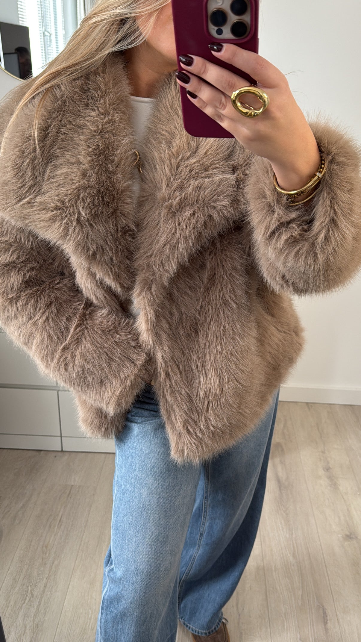 Faux Fur Jacket Beige