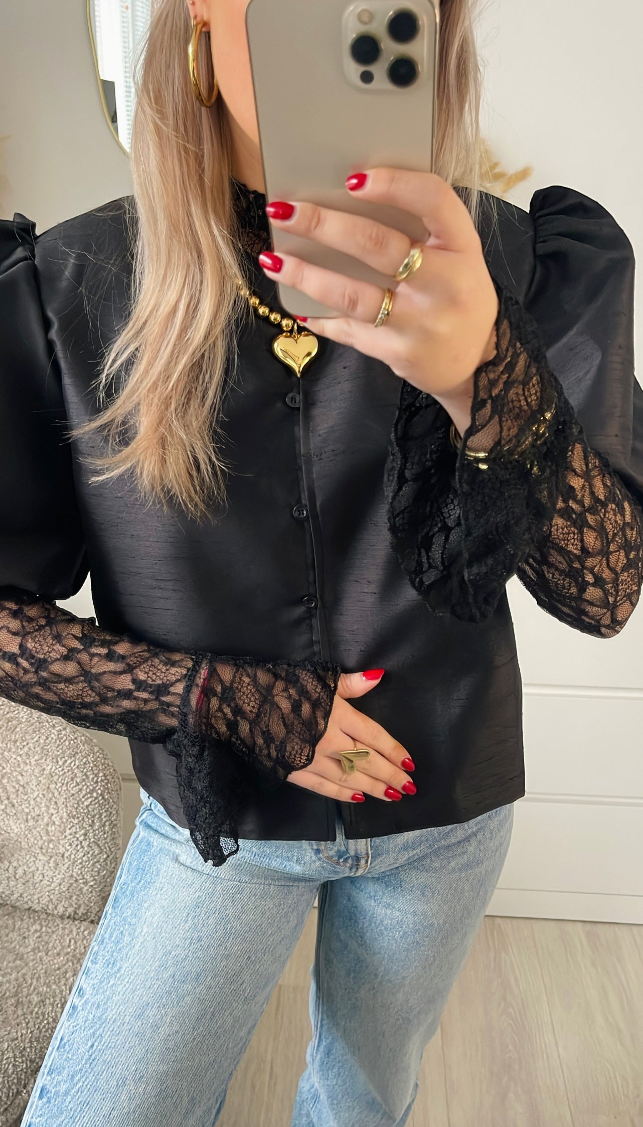 Flared Lace Top Black