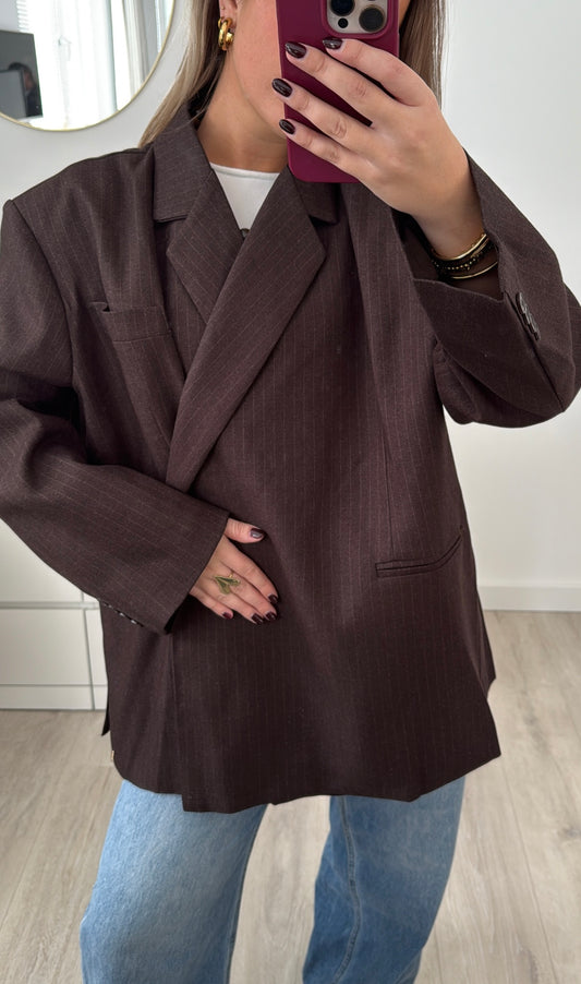 Striped Boxy Blazer Brown
