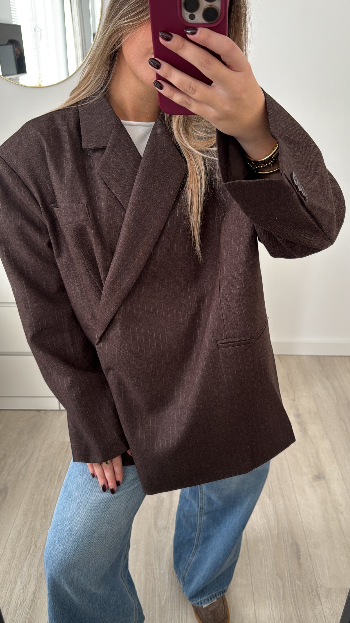 Striped Boxy Blazer Brown