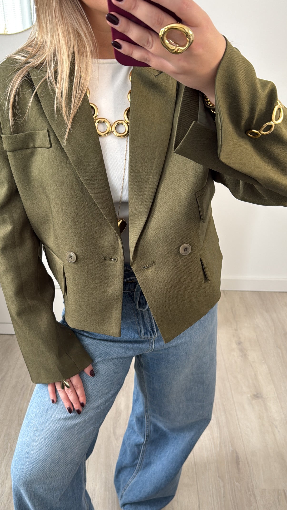 Cropped Boxy Blazer Green