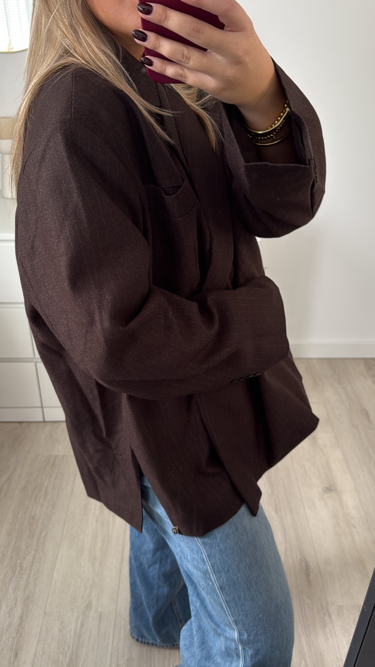 Striped Boxy Blazer Brown