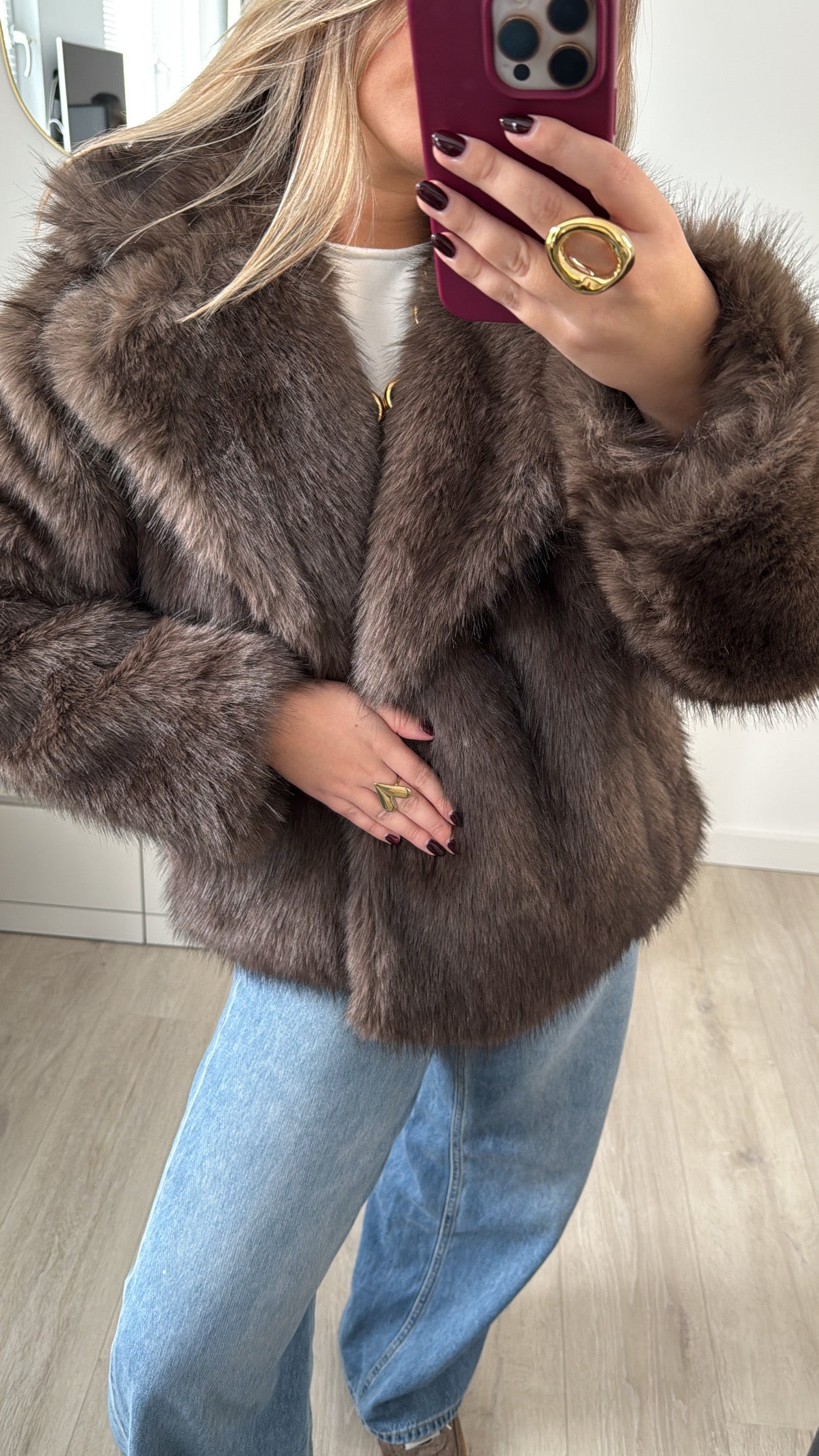 Faux Fur Jacket Brown