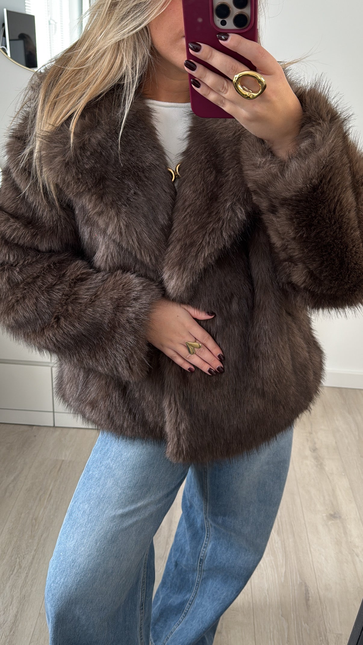 Faux Fur Jacket Brown