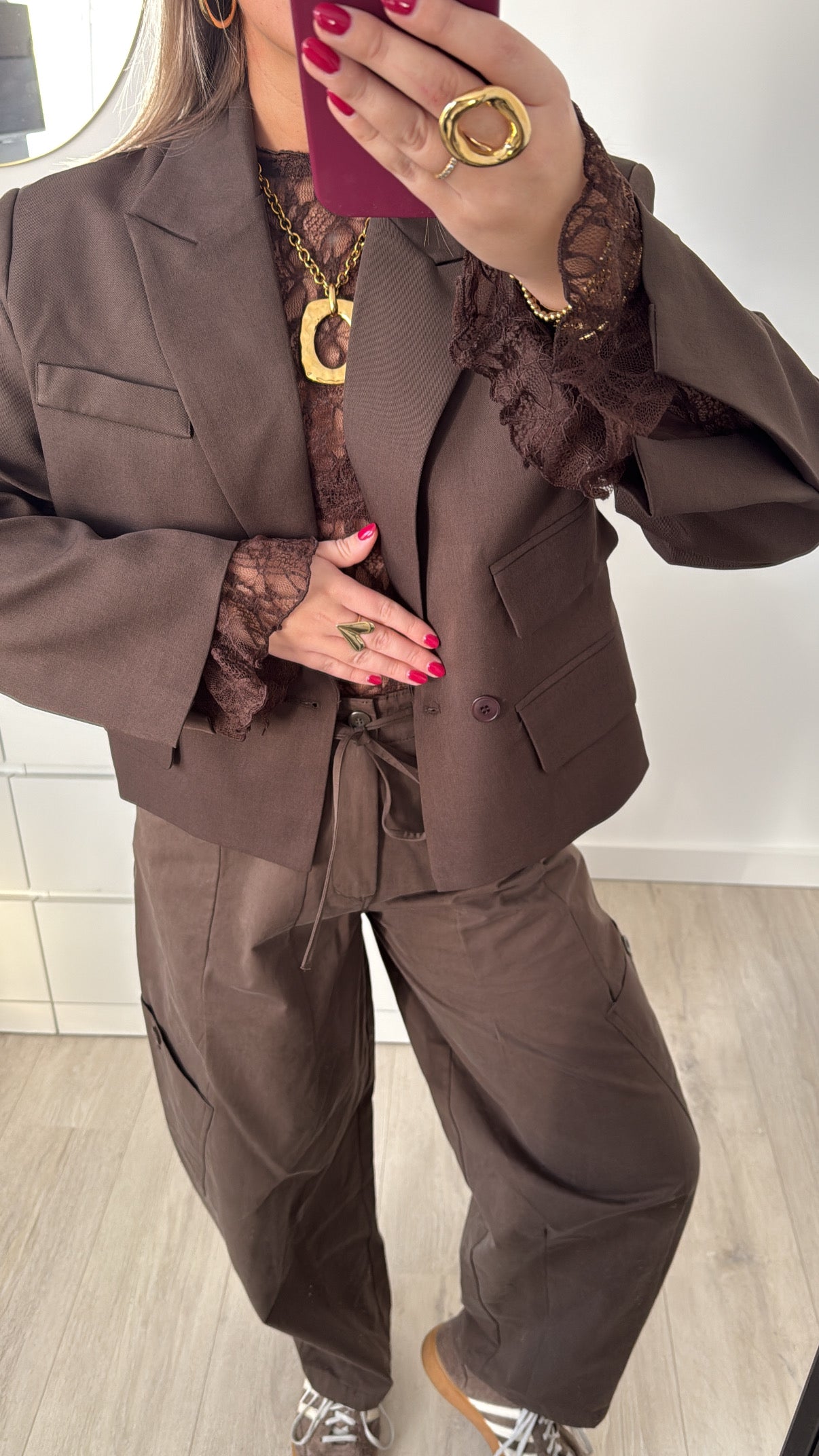 Flared Lace Top Brown