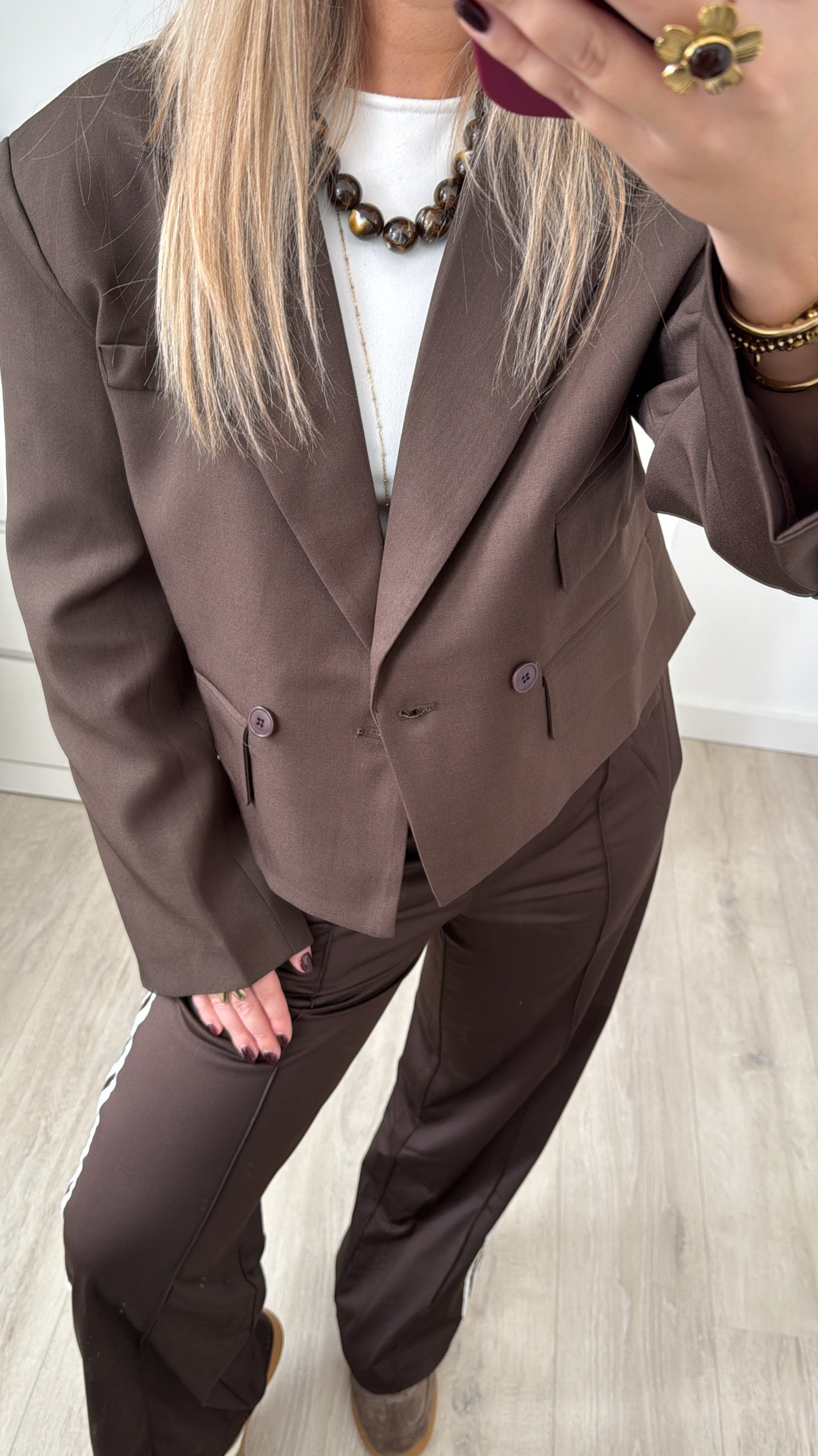 Cropped Boxy Blazer Brown