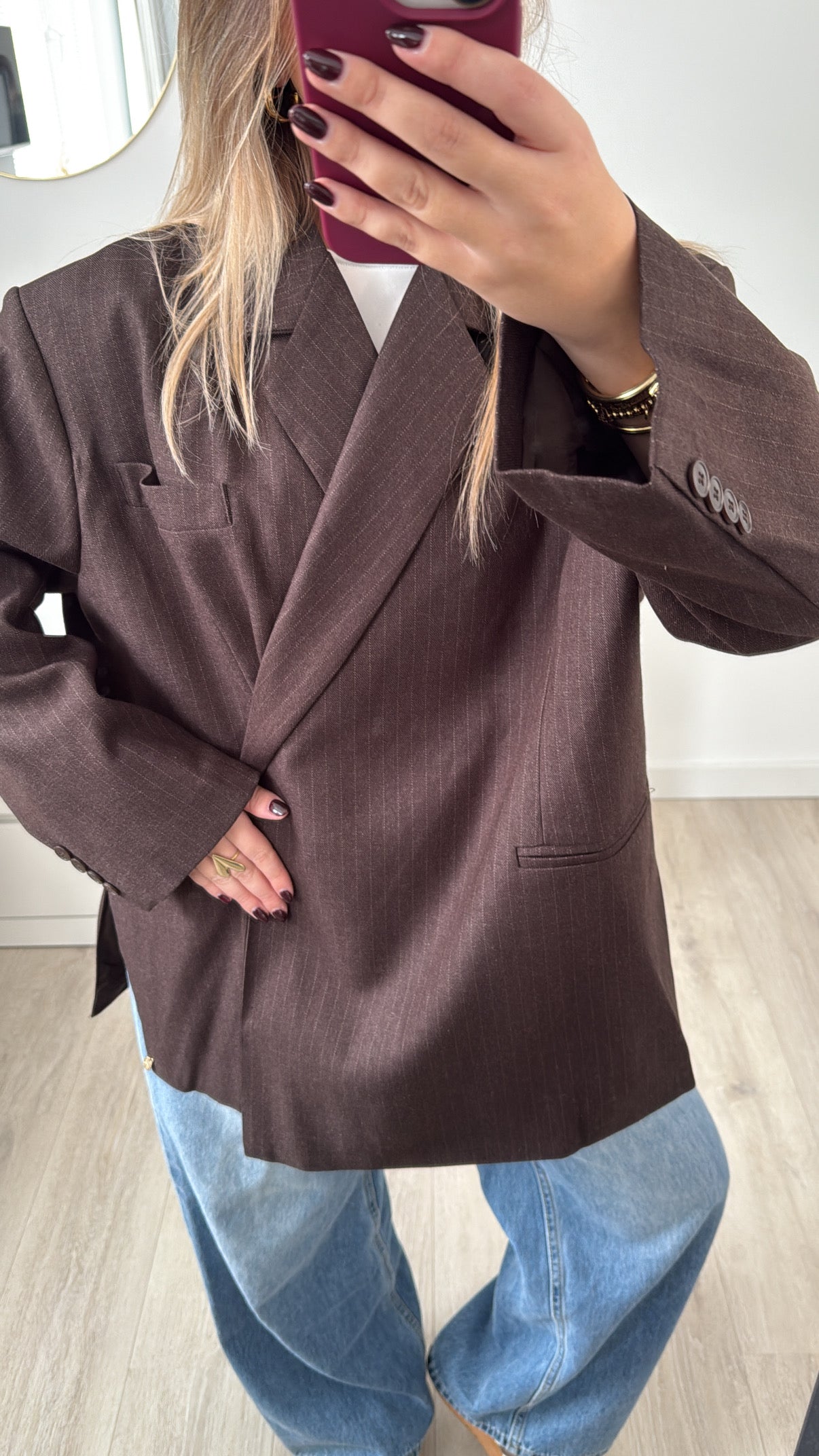 Striped Boxy Blazer Brown
