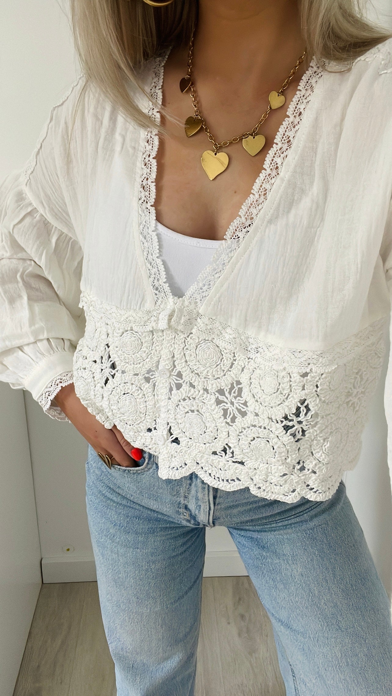 Cropped Boho Blouse White