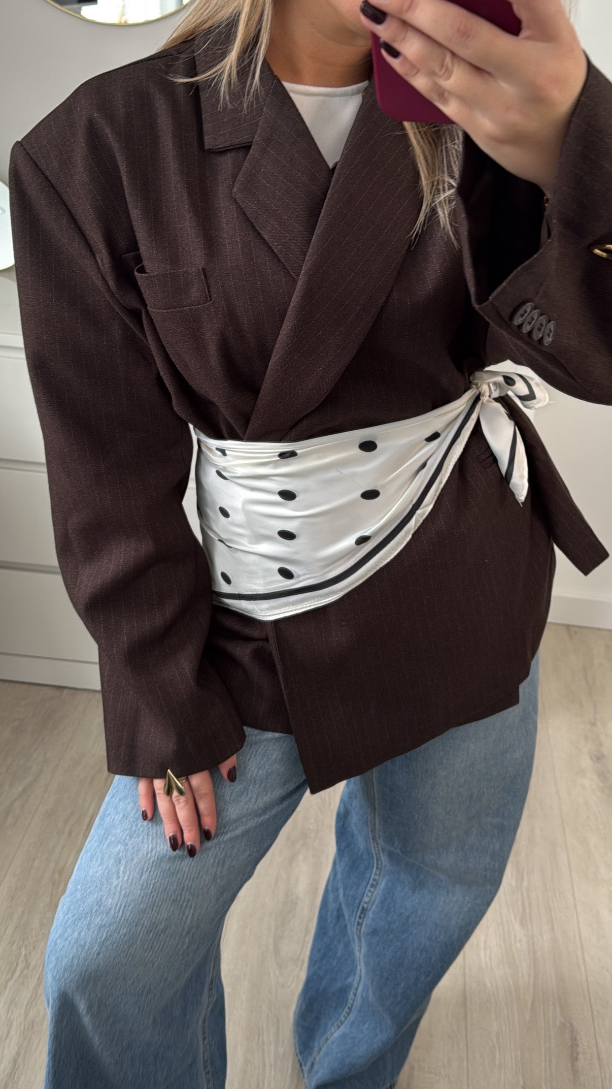 Striped Boxy Blazer Brown