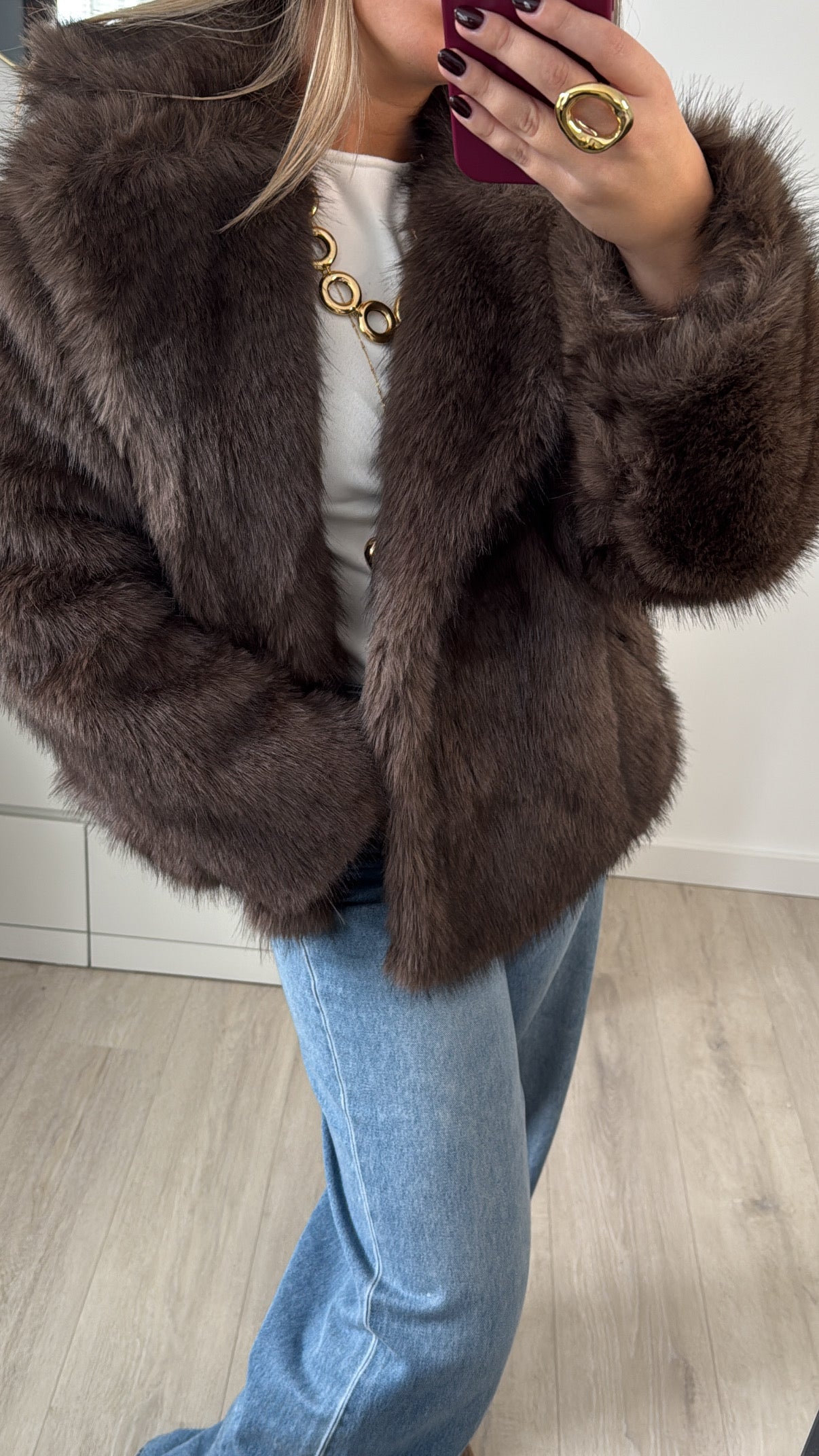 Faux Fur Jacket Brown