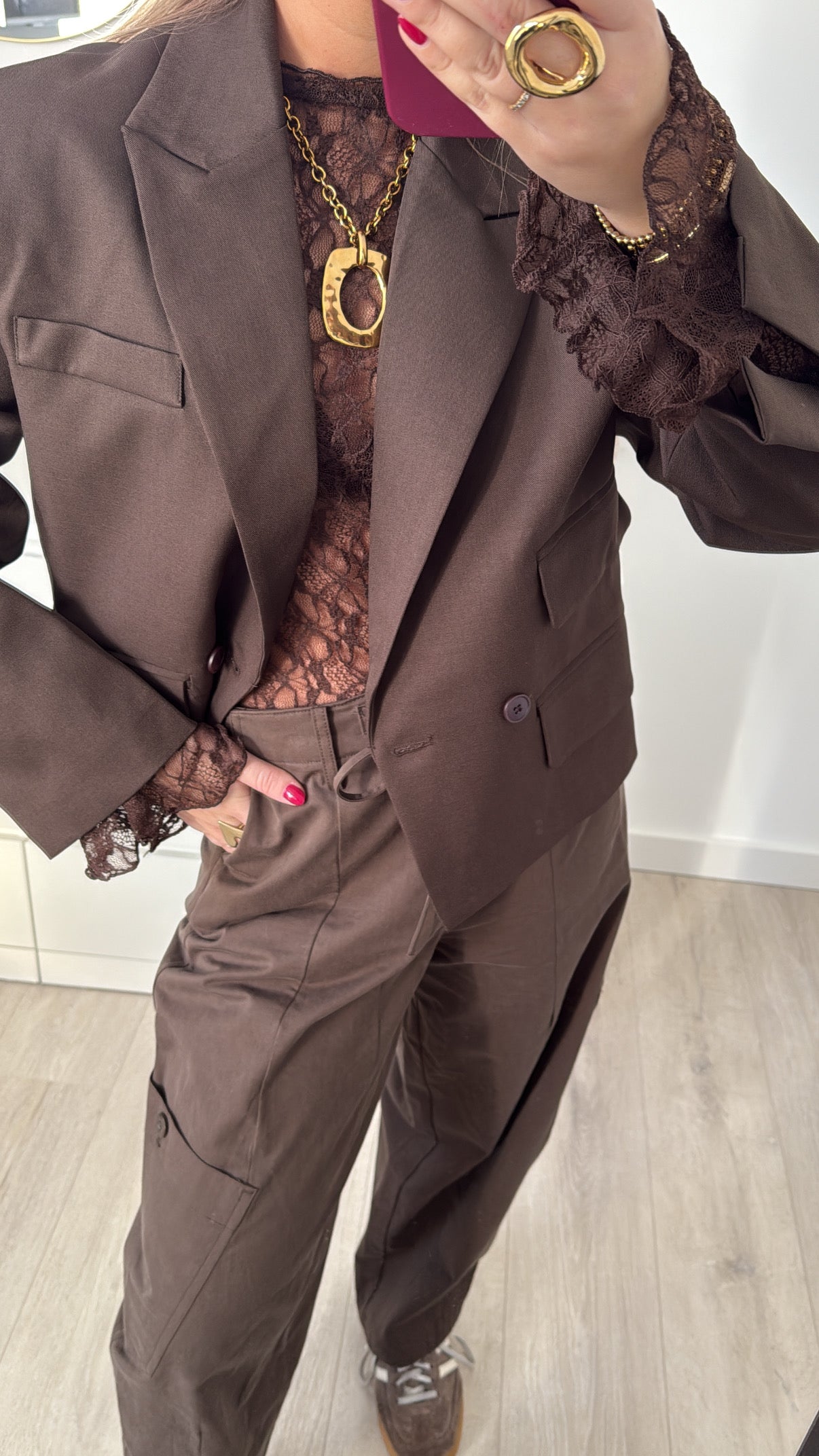 Flared Lace Top Brown