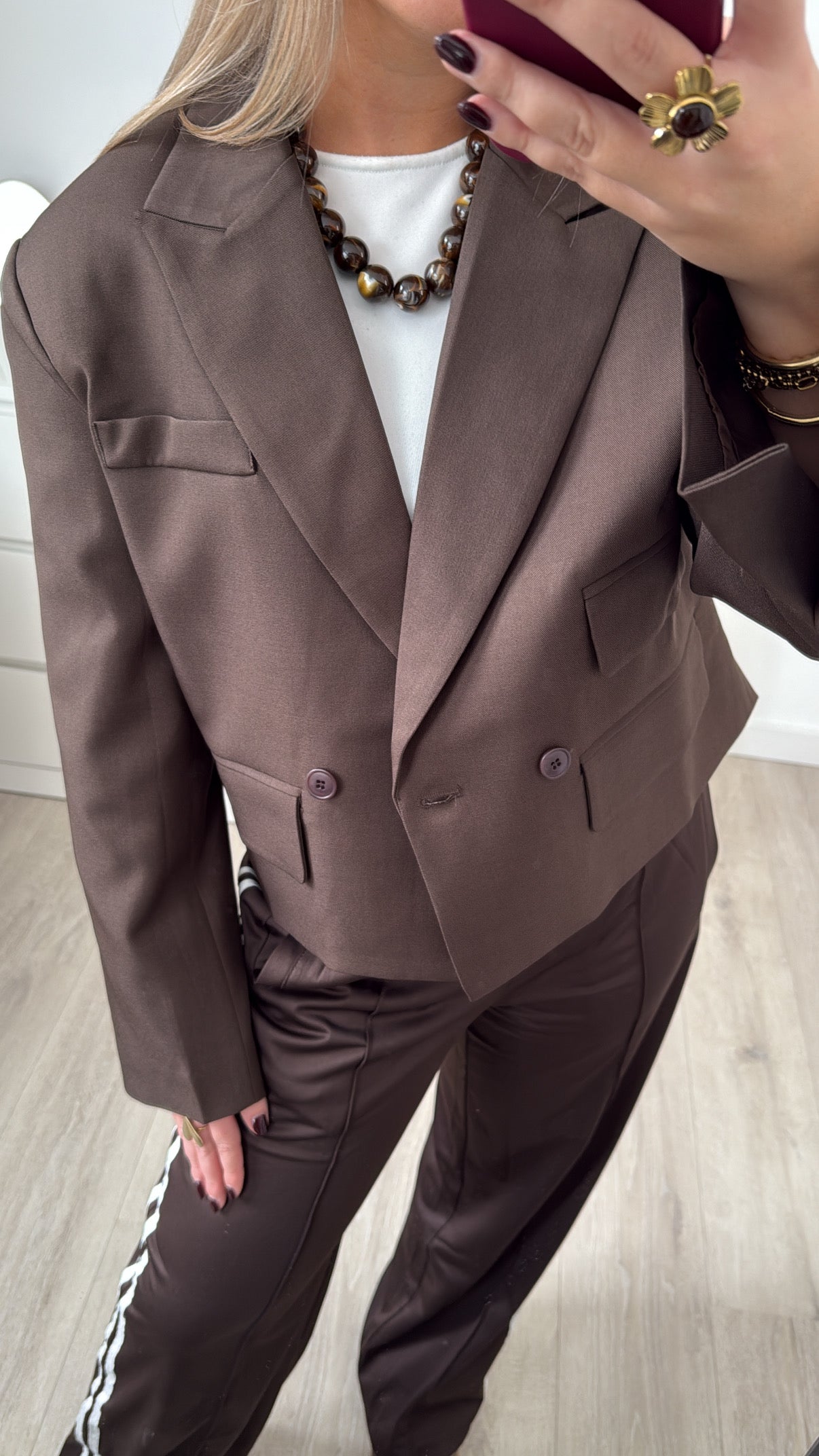 Cropped Boxy Blazer Brown