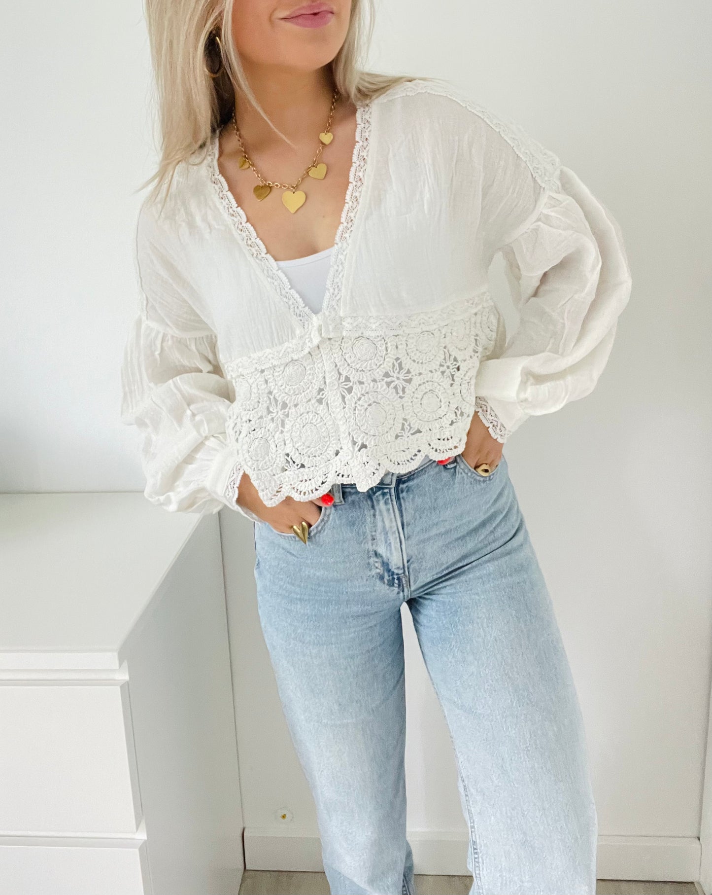 Cropped Boho Blouse White