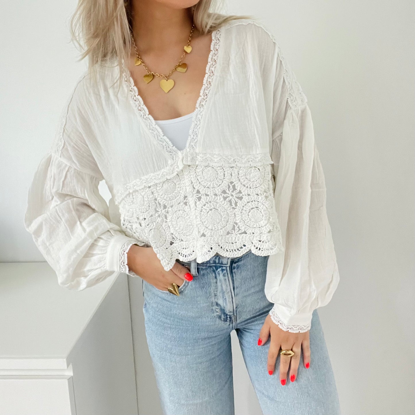 Cropped Boho Blouse White