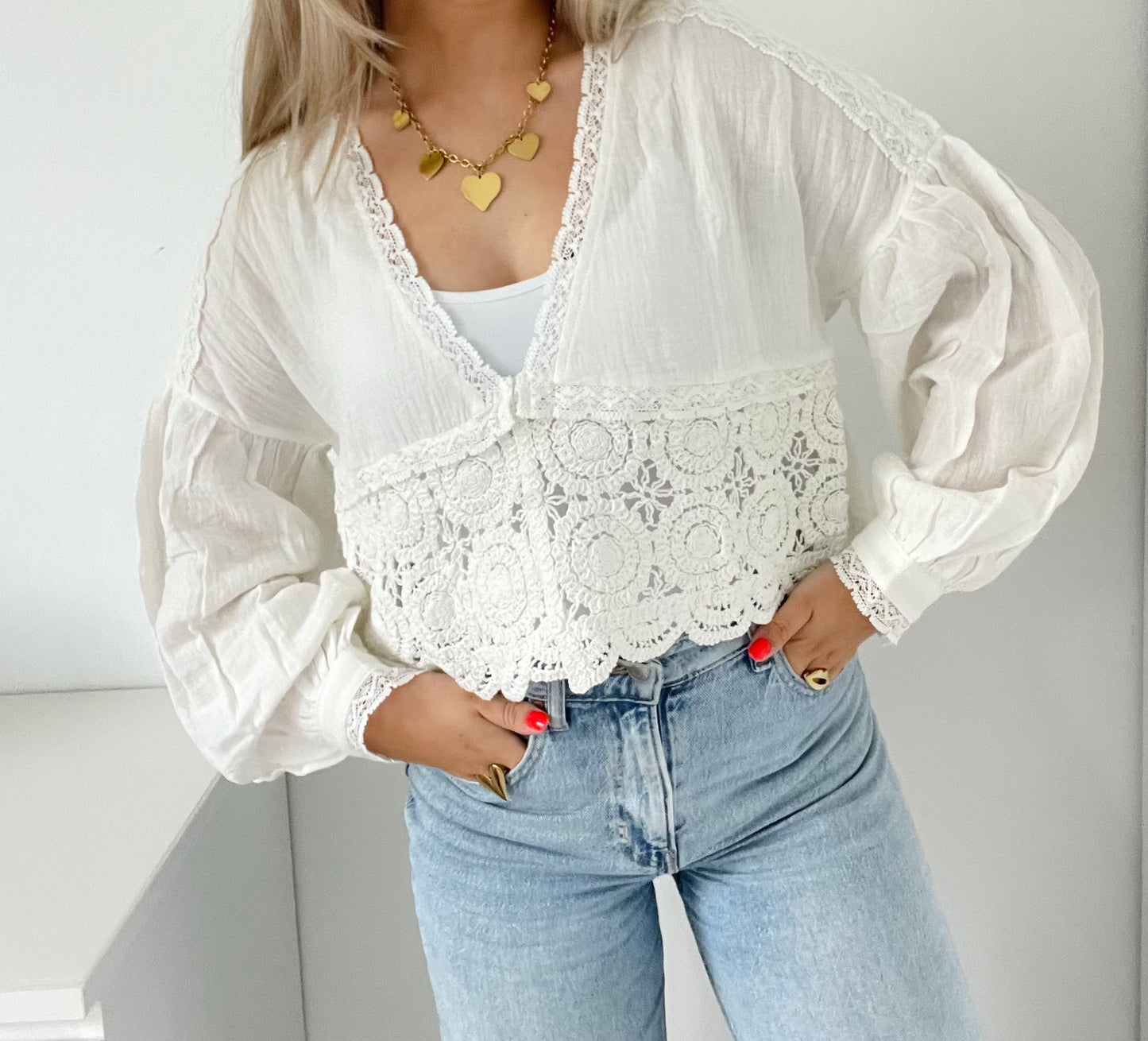 Cropped Boho Blouse White