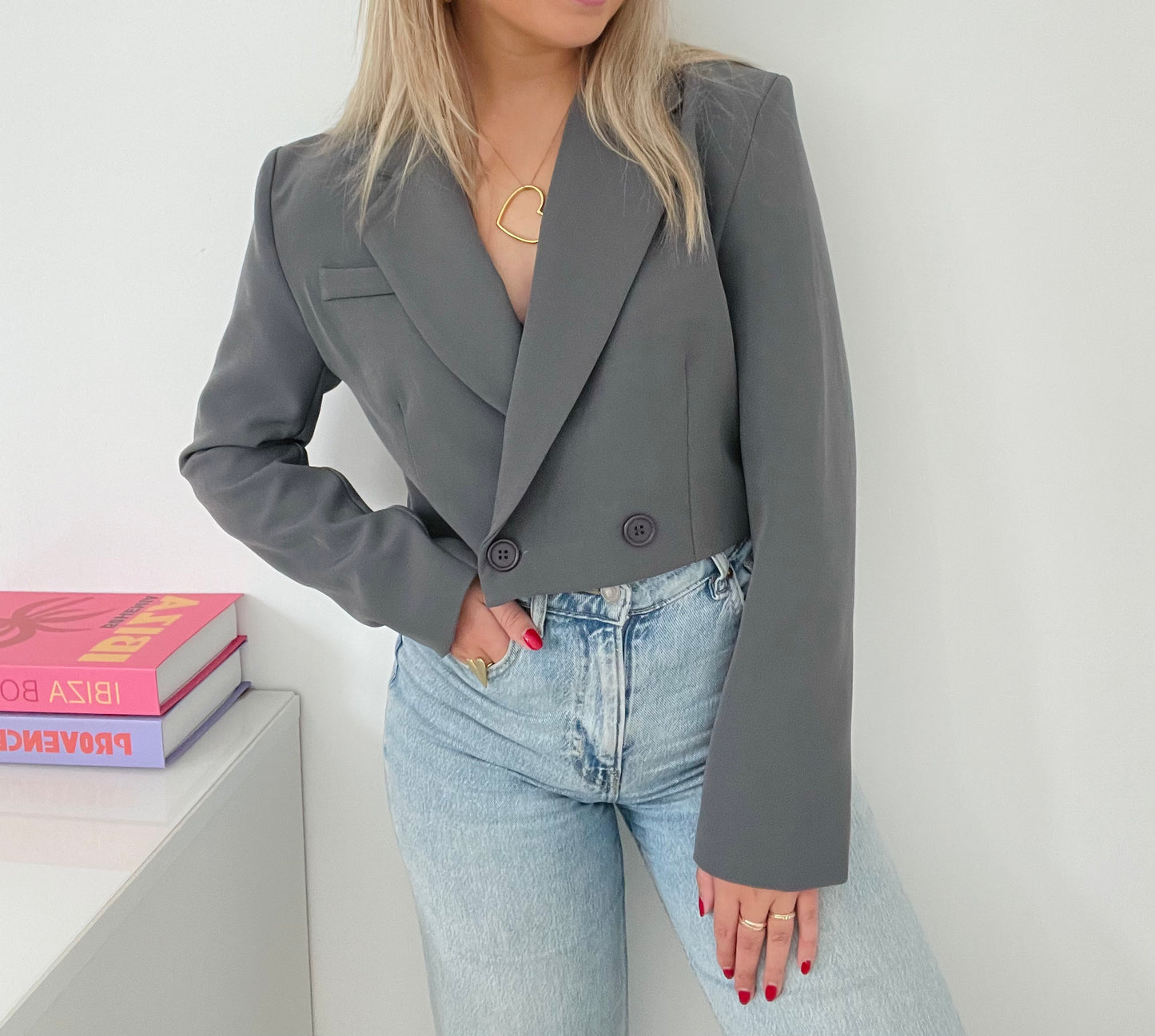 Cropped Blazer Grey